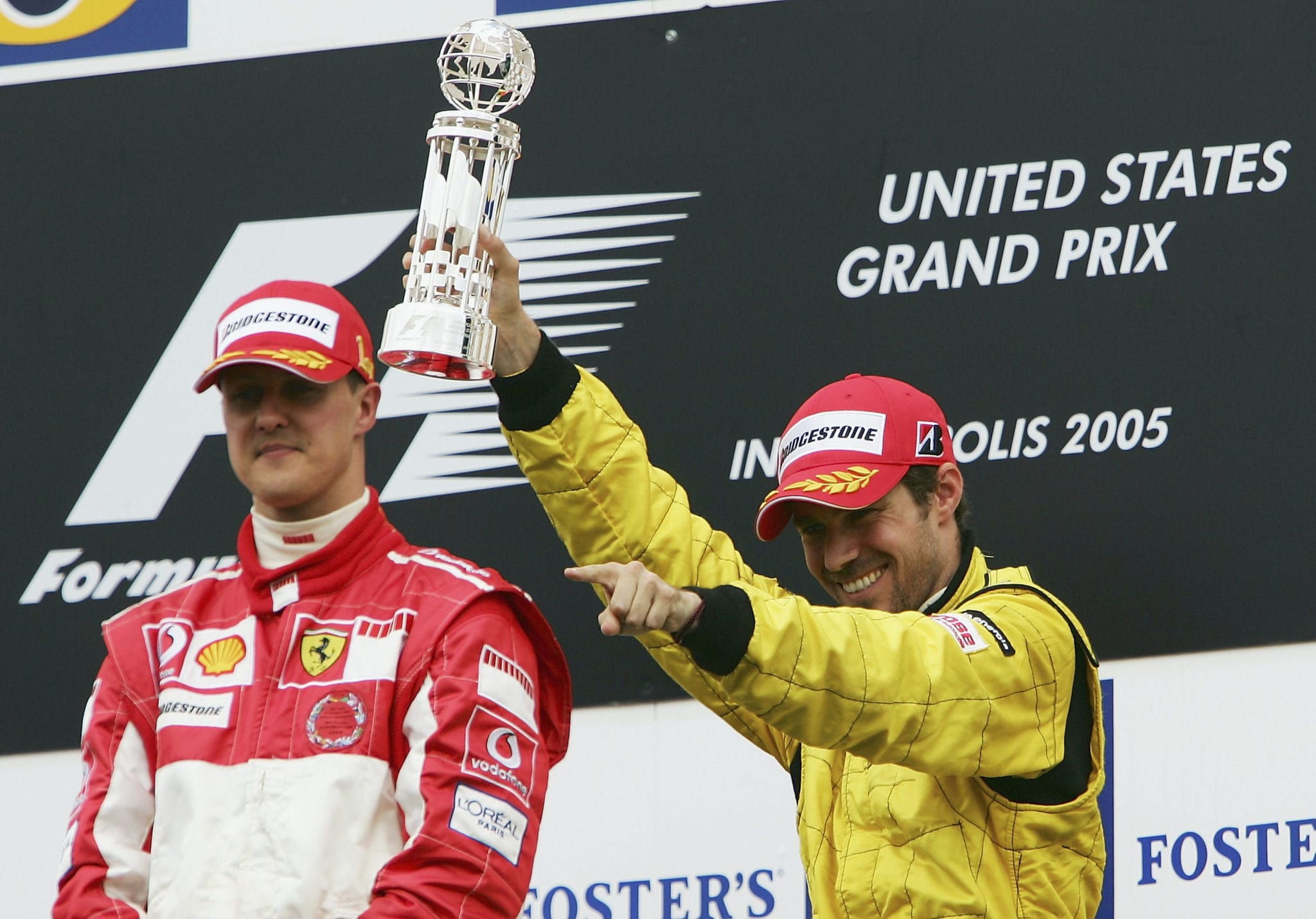 Jan Magnussen with Nasir Hameed at Laguna Seca 2007 and we have Tiego Monteiro 2005 USGP podium in his F1 debut season.